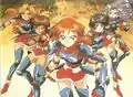 The main heroines of Mitsumete Knight R: Daibouken Hen, in battle gear and fighting formation.
