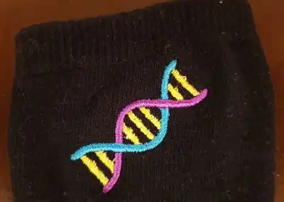 DNA embroidered on an elastic cotton sock