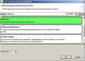 Searching for an existing learning outcome definition in the learning outcome repository